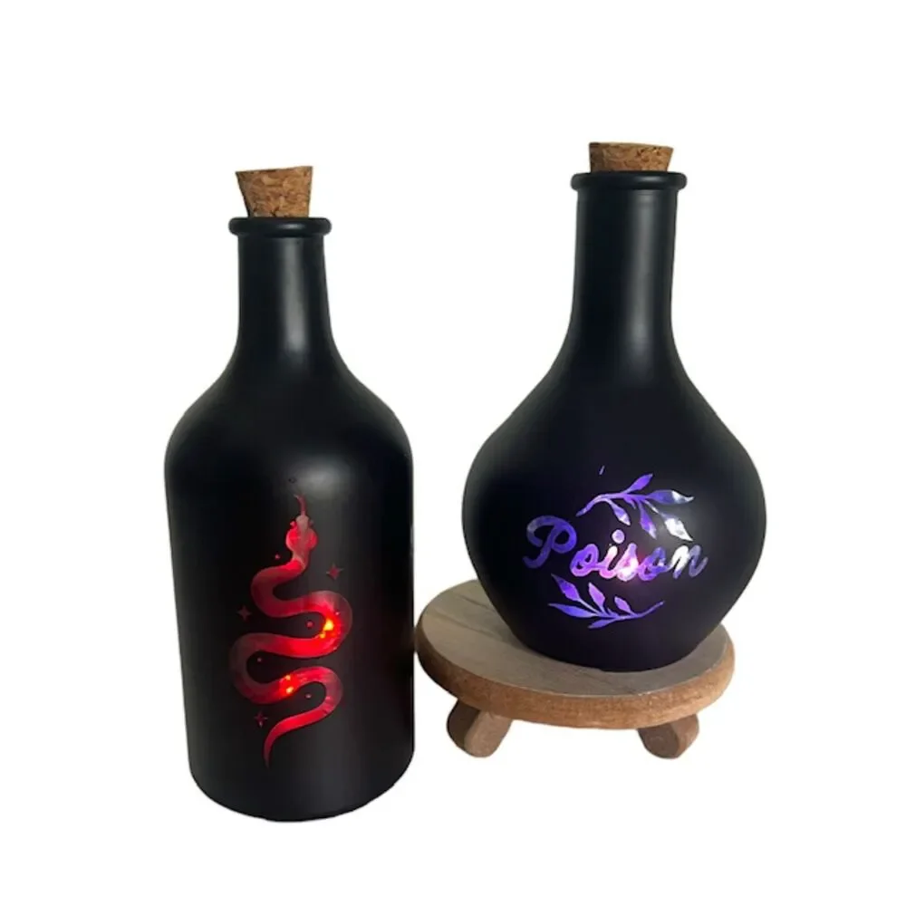 Target LED Color Changing Witch's Brew Potion Bottles 2 Black, 1 Purple NEW